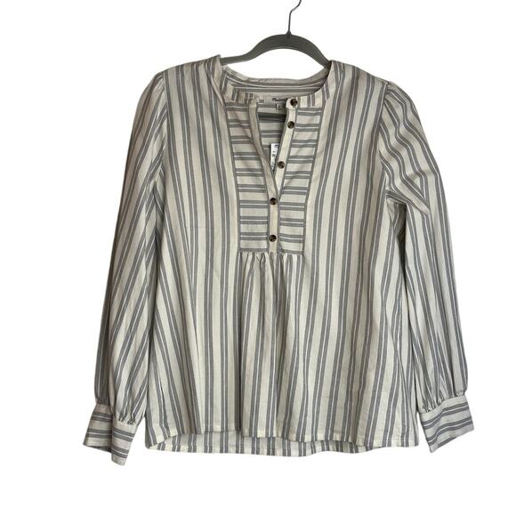 Madewell Women Striped Long Sleeve Popover Blouse Size M Cream Black Coastal NWT - Picture 1 of 6